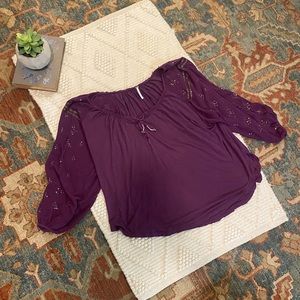 Free People Boho Blouse With Metallic Embroidery, Size Medium